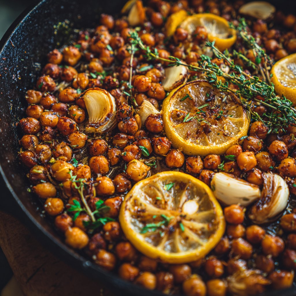 Roasted Lemon Garlic Chickpea Skillet