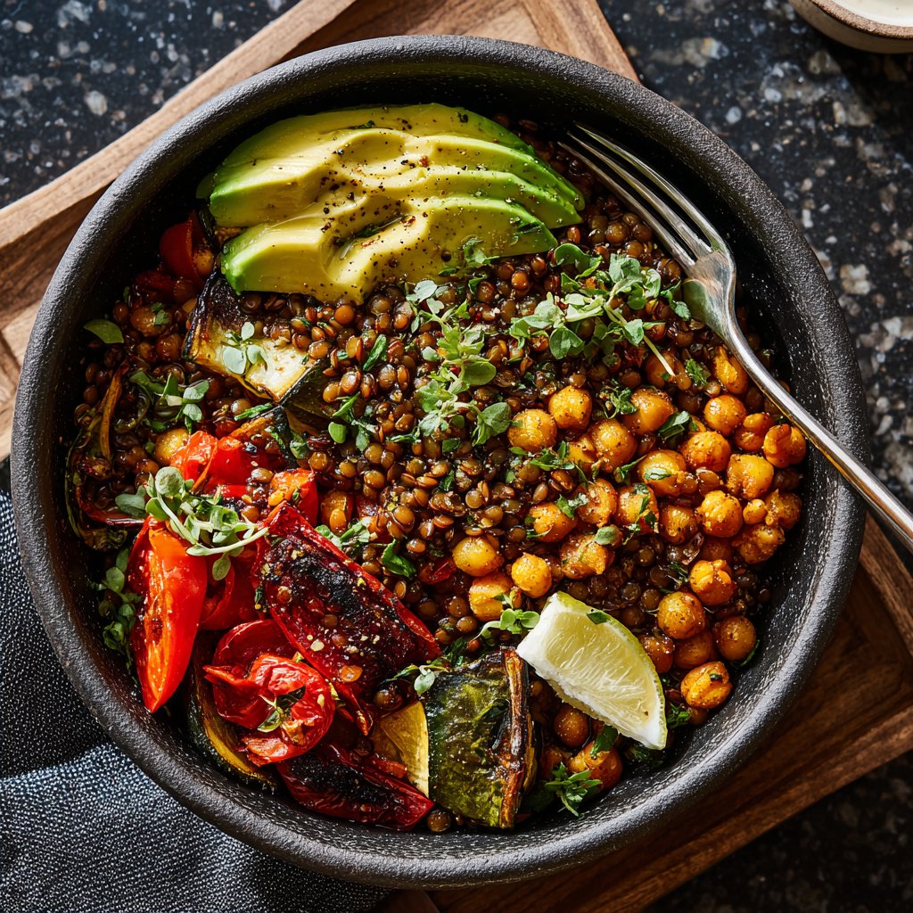 Roasted Veggie Lentil Grain Bowl