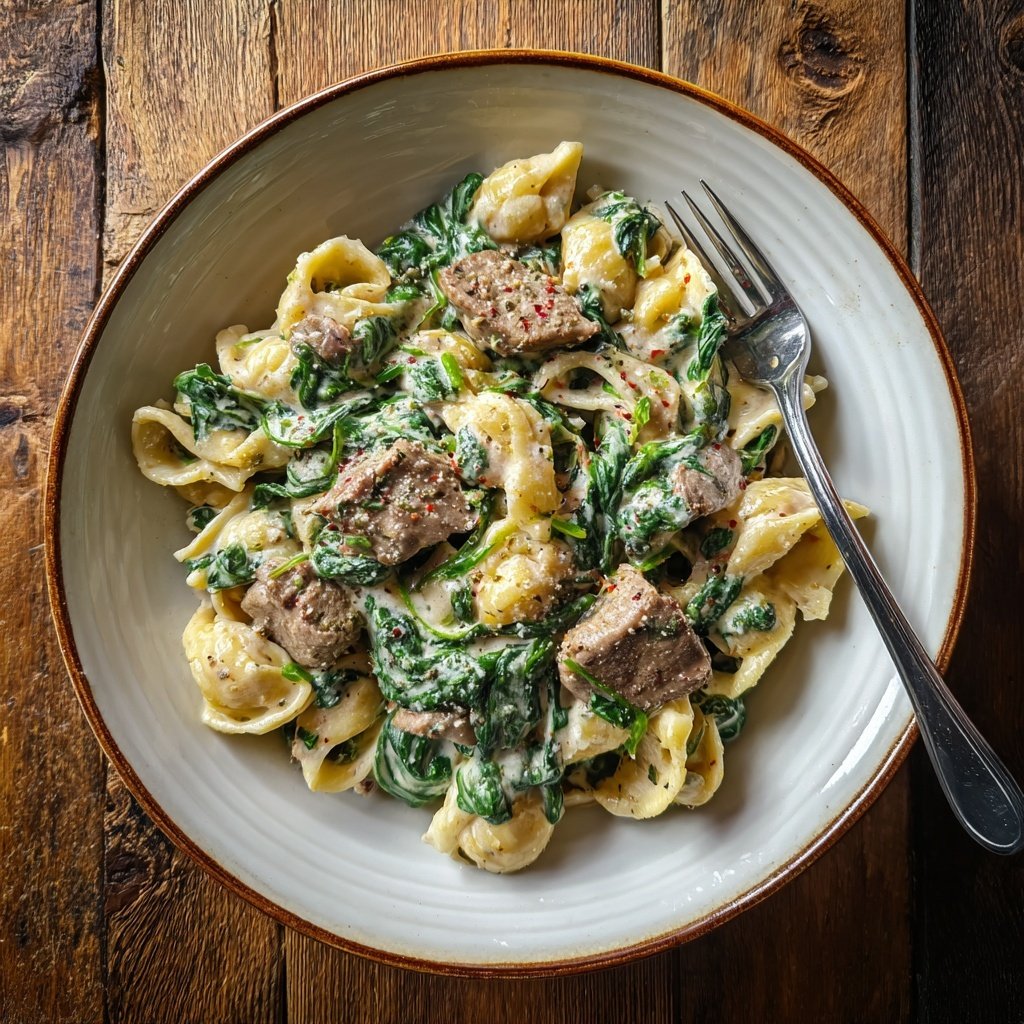 Creamy Beef And Spinach Pasta